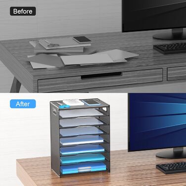 Настільний органайзер OUTWOLF з ручкою, 8-ярусний лоток для листів, міцні металеві лотки, офісне приладдя для документів формату A4, паперу, книг, журналів (чорний)