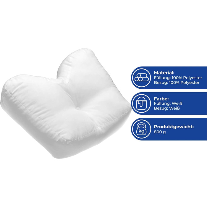 Подушка Maximex Comfort Side Sleeper, подушка для підтримки шиї, приємна якість, наповнювач з високою щільністю, можна прати, біла, бавовна, поліестер, 52 x 40 x 16,5 см