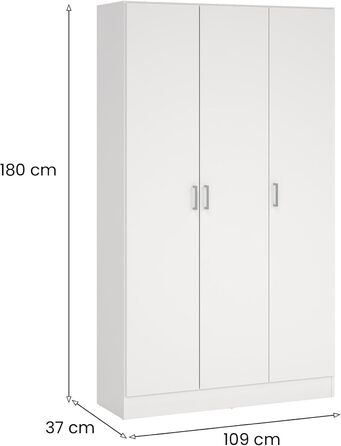 Велика багатофункціональна шафа Beaumont, додаткова шафа з 3 дверцятами, полиця для взуття з полицями, шафа для віників, 109 x 37 x 180 см, білий колір, 3 дверцята 4 полиці