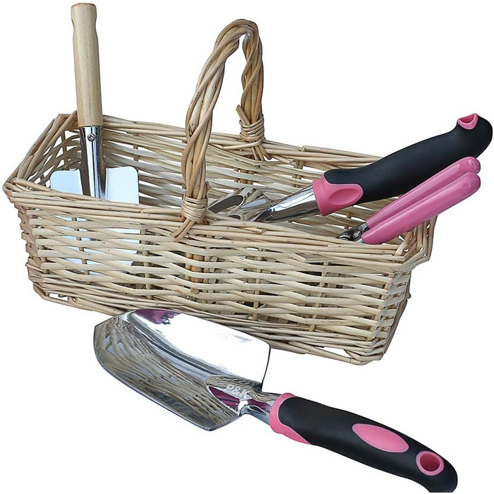 Рожевий 49-частинний набір садових інструментів P&K з практичним кошиком та сумкою Ідеально підходить для роботи в саду та на балконі, догляду за рослинами та творчих садових проектів