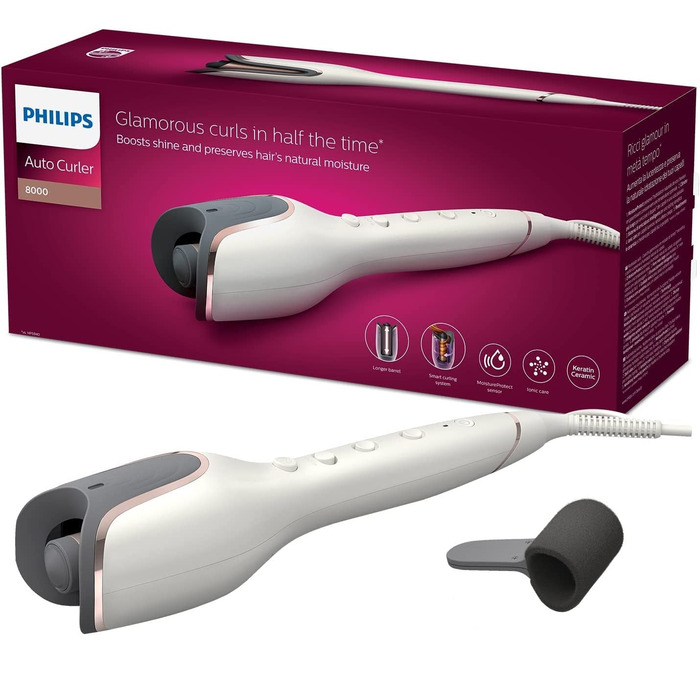 Автоматична плойка Philips StyleCare Prestige з регулюванням температури та функцією іонізації (модель BHB878/00) Біла