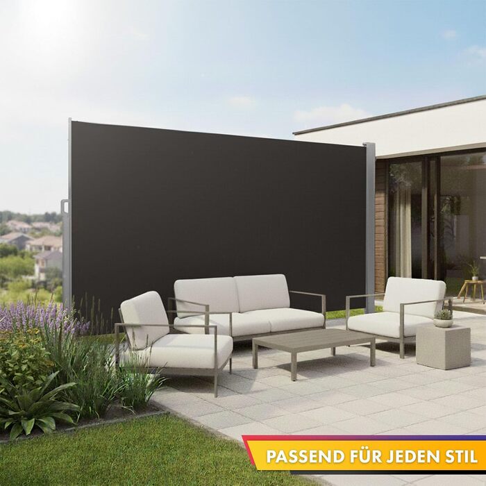 Алюмінієва бічна маркіз Floordirekt, 200x400 см, антрацит - розсувна для забезпечення приватності та захисту від сонця для балкону та тераси, поліестер 280 г/м (ПУ), захист від ультрафіолету UPF50, з кріпленням на землі 200 x 400 см, антрацит