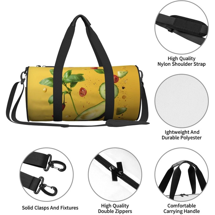 Спортивна сумка для подорожей, дизайн авокадо на помаранчевому фоні, чорний колір, універсальний розмір