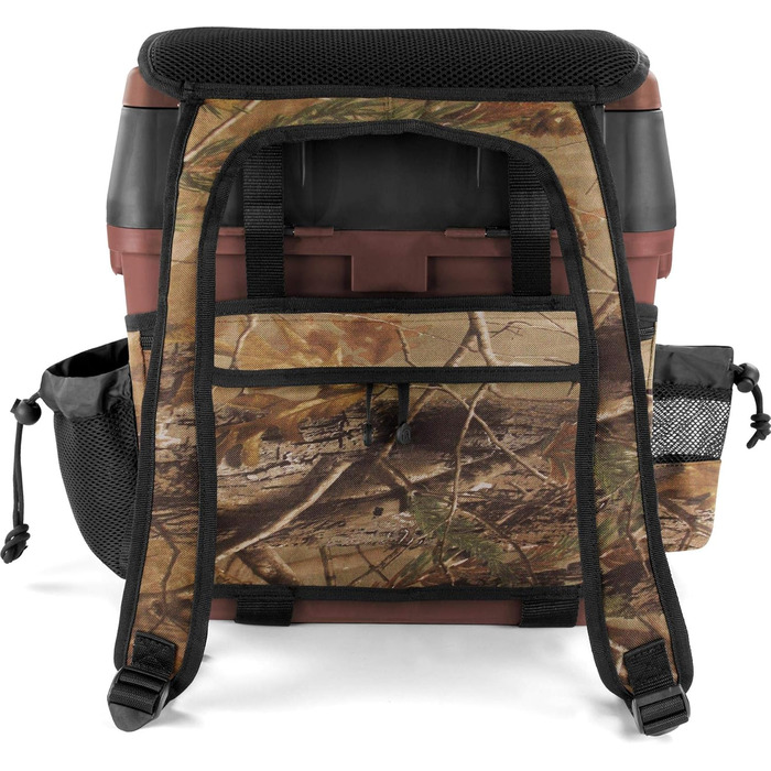 Рибальський ящик-сидіння, ящик для кількох приманок, ящик для сидіння та снастей з системою ременів для перенесення - включаючи 4 пластикові ящики, колір камуфляж-мисливський