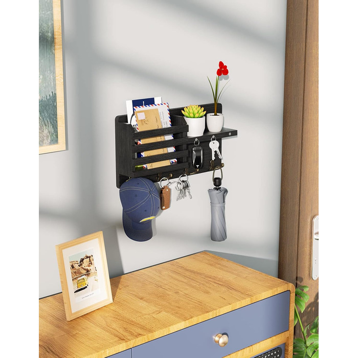 Ключниця - Ключниця на магніті, ключниця з 4 подвійними гачками для ключів, декоративна ключниця з дерев'яною поличкою для входу,