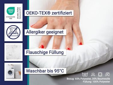 Подушка ZOLLNER - Наповнювач з поліестеру - Чохол з високоякісної змішаної тканини - Кліматично нейтральне виробництво - Зроблено в Німеччині - Можна прати при температурі до 95C - 35x45 см - Готельна якість - Сертифіковано Oeko-Tex 35 x 45 см