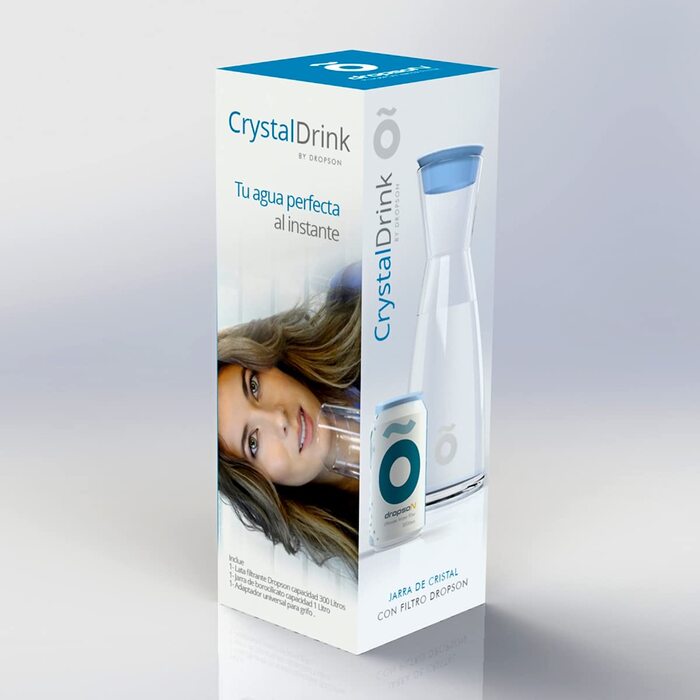 Скляний глечик dropson з фільтром, модель CrystalDrink, 1 л, з синьою кришкою фільтр для води для крану, фільтр-бідон 300 л