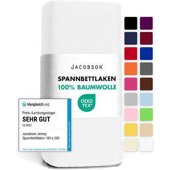 Простирадло Jacobson трикотажне простирадло бавовна (90x200-100x200 см, білий) 90x200 - 100x200 см Білий