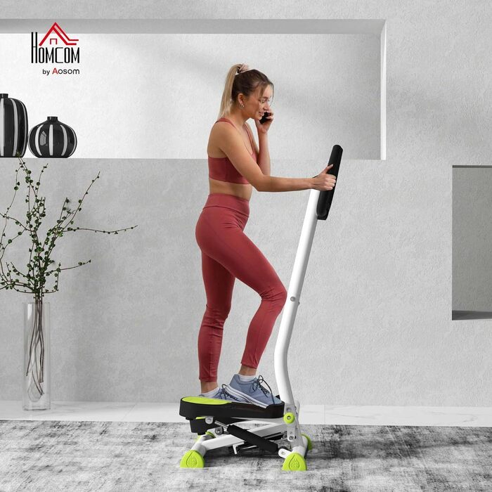 Степер HOMCOM Fitness Swing з РК-екраном та ручкою, домашній тренажер до 100 кг, сталь ABS, 55 x 44 x 108 см, зеленийчорний