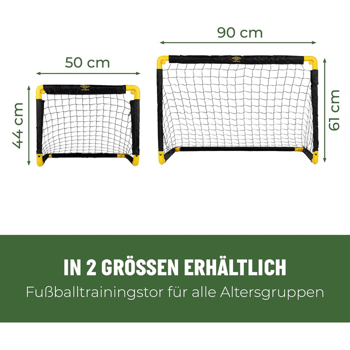 Футбольні ворота Umbro 50 x 44 x 44 см - Комплект із 2 футбольних воріт - Складані футбольні ворота - Футбольні ворота для саду та дітей - Тренувальний футбольний інвентар для приміщень та вулиці - Пластик - Чорний/Жовтий