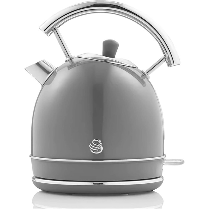 Бездротовий чайник для сніданку Swan Retro Set 1.8 л з нагрівальним елементом з нержавіючої сталі, тостер для хліба з широким отвором на 2 скибочки, 6-ступінчастий регулятор тостів, вінтажний дизайн, сірий, один розмір