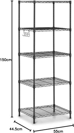 Металевий стелаж Royal Catering RCMR-1500P19T, вставний стелаж, побутовий стелаж, окремостоячий стелаж, 55x45x149,5 см, 150 кг, чорний
