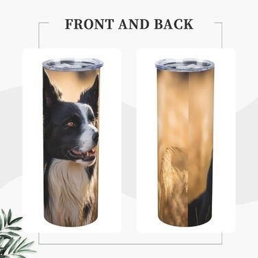 Кухоль з прямою трубочкою, дизайн Бордер-коллі, принт, дорожній кухоль, підходить для кемпінгу, офісу та дому, 590 мл