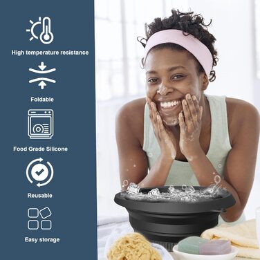 Складаний умивальник із вбудованим лотком для кубиків льоду, силіконовий крижаний складний умивальник для обличчя, охолоджувач води з льодом для обличчя для заспокоєння шкіри, зменшує набряки