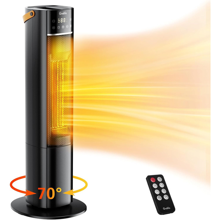 Тепловентилятор Grelife, безшумний енергозберігаючий електричний обігрівач потужністю 2000 Вт з терморегулятором, функція коливанн