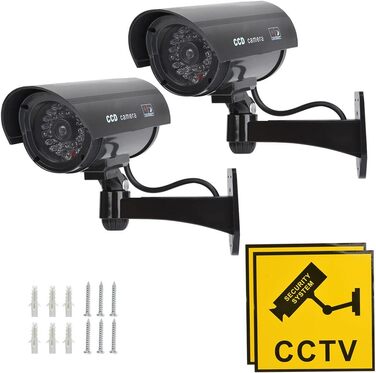 2 Pack Dumy Camera CCTV Camera Surveillance with Red Flash LED Fake Security Camera - Black, 2 Pack Dumy Camera CCTV Camera Surveillance with Red Flash LED Fake Security Camera - Black