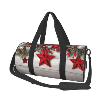 Спортивна сумка для подорожей, принт Різдвяні кулі, сумка на нічліг, чорна, універсальний розмір