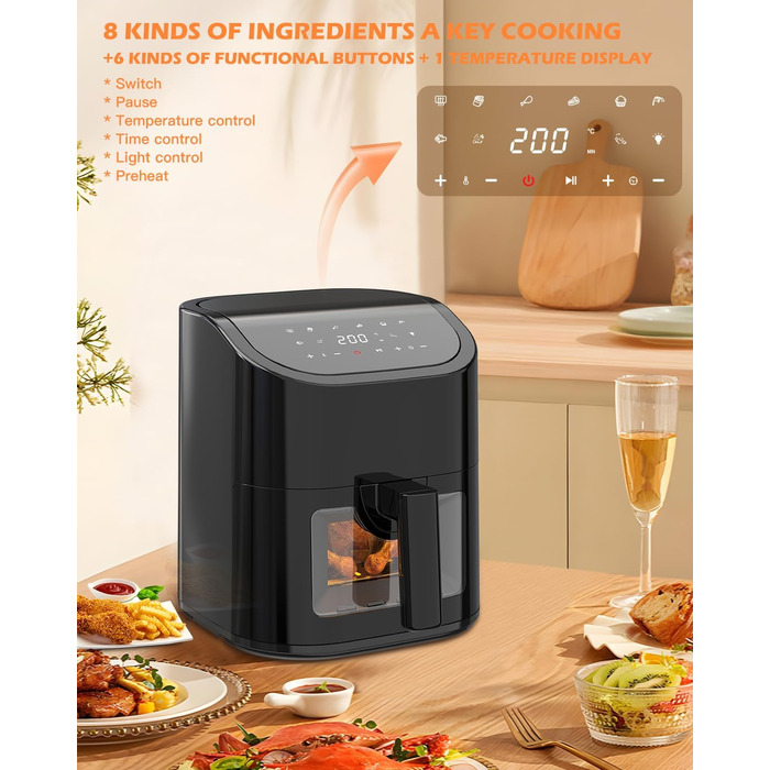 Фритюрниця EUARY Hot Air Fryer 4.5 л Фритюрниця з 8 програмами, фритюрниця з книгою рецептів німецькою мовою, фритюрниця гаряче повітря без жиру, фритюрниця з книгою рецептів німецькою мовою. 4,5 л