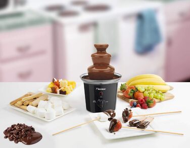 Шоколадний фонтан Bestron з 3 ярусами, Funcooking, 60 Вт, чорний/нержавіюча сталь