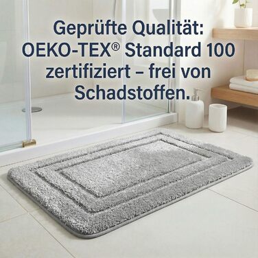 Килимок для ванної HELLSER KIRA Нековзний килимок для ванної, який можна прати М&39який килимок для ванної з мікрофібри Поглинаючий та швидковисихаючий Сертифікований килимок для ванної Oeko-TEX для підлоги з підігрівом Сірий 50x80 см (прямокутний)