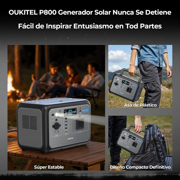 Портативна електростанція OUKITEL P800 потужністю 800 Вт, сонячний генератор з акумулятором LiFePO4 ємністю 512 Втгод, генератор з виходами USB-A та USB-C, пікова потужність 1600 Вт, швидка зарядка, 6 кг для кемпінгу, подорожей, використання на свіжому по