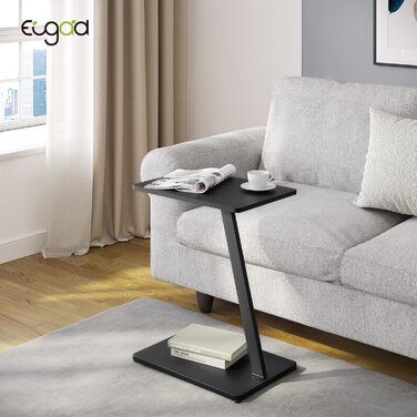 С-подібний журнальний столик, столик для дивана, стіл для вітальні, з металевим каркасом, для дивана, кушетки, ліжка, 48x64x33 см, чорний