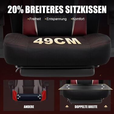 Ігрове крісло GTPLAYER з підставкою для ніг, ергономічне офісне крісло з сітчастою спинкою, тканинне ігрове крісло для дому та офісу, червоне, велике