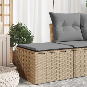 Табурет садовий з подушкою бежевий 55x55x37 см Poly Rattan,366090