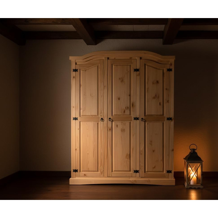 Шафа для спальні Dynamic24 3-дверна шафа New Mexico Ш152xВ193xГ54 см Масив сосни натурального кольору Комод Шафа Багатоцільова шафа Відкрита шафа Коричнева