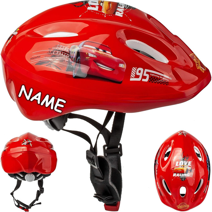Дитячий шолом / велосипедний шолом - мотив для хлопчиків - розмір 52-56 - приблизно від 3 до 15 років - вкл. ім'я - розміри регулю