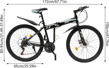 Дюймовий гірський велосипед, 21-швидкісний дорослий велосипед, регульована висота 92-97 см, вантажопідйомність 150 кг, складаний