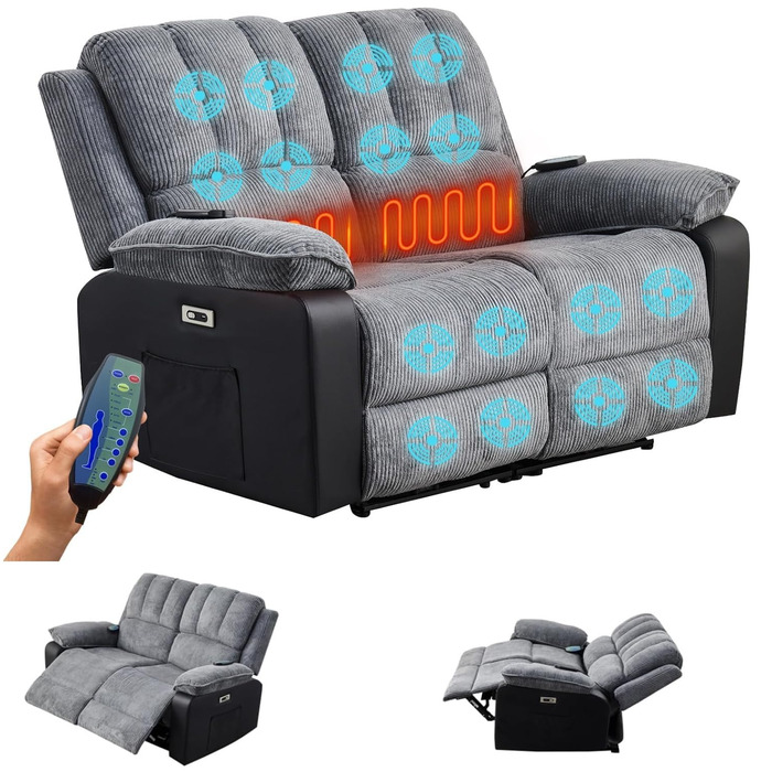 Заспокійливе масажне крісло LS для 2 осіб з підігрівом електричний розслабляючий диван для людей похилого віку, функція підігріву спини та ніг, ніжний масаж Шиацу, просте керування, вельветова тканина, 2 місця