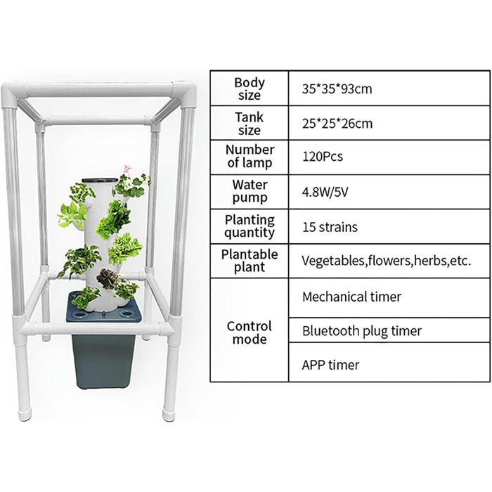 Система гідропоніки для вирощування Tower Garden, вертикальний критий сад для 15 рослин зі світлодіодним таймером, світло для вирощування, набір для пророщування для дитячих горщиків, вода в комплекті