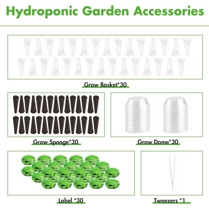 Губки для росту Rigute, 12, набір систем для гідропонного вирощування, включаючи 30 шт. Гідропонного кошика для посадки, 30 шт. Гідропонних ізольованих кришок, 30 шт. Губки для рослин, 30 шт. етикеток