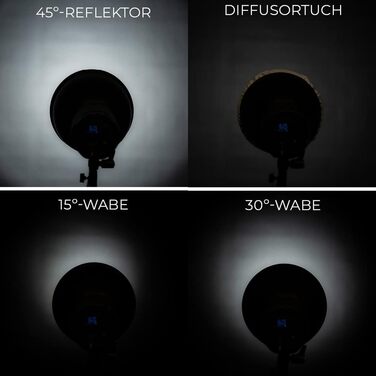 Набір рефлекторів Rollei 45 з сітками, рефлектор 45 градусів з 3 різними сітками та тканина розсіювача для оптимального розсіювання світла. Роз'єм Bowens S-типу., чорний, 28177