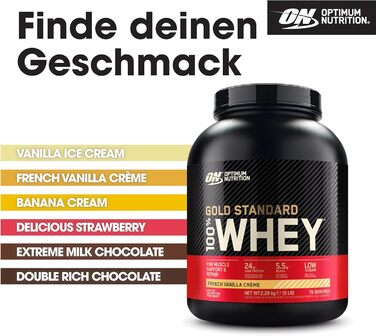 Протеїновий порошок Optimum Nutrition Gold Standard 100, смак французького ванільного крему, 2,28 кг, 76 порцій