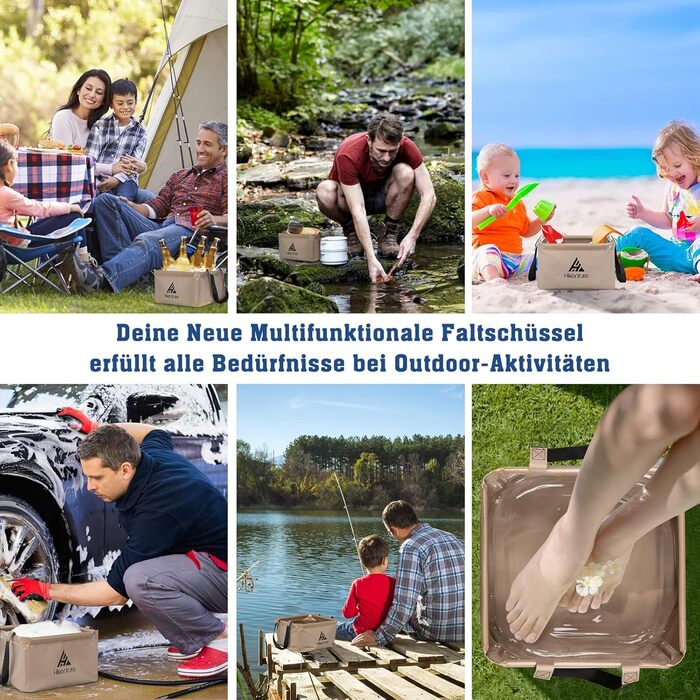 Складана чаша для кемпінгу 15 л/20 л, складне відро для кемпінгу, міцне брезентове відро, чаша для миття, ванна для миття посуду, рибальське відро для полоскання та охолодження (15 л, хакі) - D1 Square-хакі 15 л