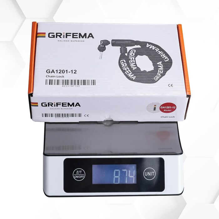 Велозамок, Високий рівень безпеки, Протиугінний ланцюговий замок для велосипеда, Гартовані сталеві ланки, 7 мм x 1200 мм, Чорний, Ключовий механізм