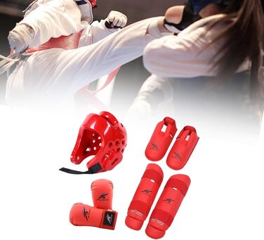 Комплект спорядження для спарингу карате, боксерський головний убір із щитками для гомілок, боксерський головний убір для карате, червоний, XS
