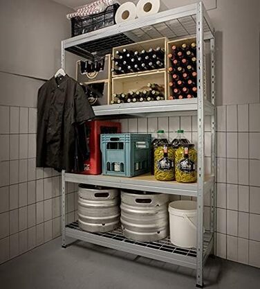 Посилений стелаж Rivet, комплект з 3 шт. , зі сталевими сітчастими полицями, 180 x 120 x 45 см (В x Ш x Г), вантажопідйомність 250 кг на полицю, оцинкований. Безболтовий стелаж, металевий стелаж, стелаж для підвалу, стелаж для зберігання, стелаж для майст