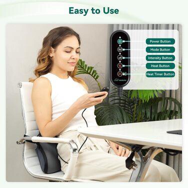 Ергономічна подушка для поперекової підтримки Snailax з масажем та підігрівом, подушка для спини Shiatsu з піни з ефектом пам&39яті, подушка сидіння з 3 рівнями інтенсивності масажу 2 рівні нагріву 3 таймери Зручна постава сидячи