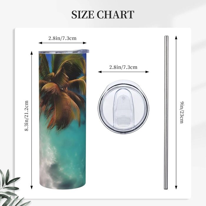 Кухоль з прямою трубочкою, дизайн Карибських островів, дорожній кухоль, підходить для кемпінгу, офісу та дому, 590 мл