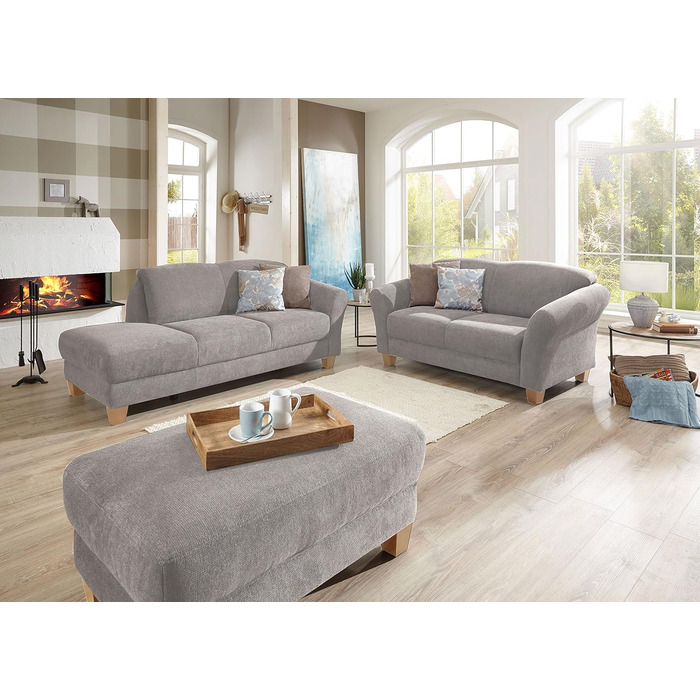 Шезлонг з пружинною серцевиною та правим підлокітником у стилі кантрі, 194 x 84 x 91 см, світло-сірий, правий підлокітник, ніжки натуральний паризький світло-сірий