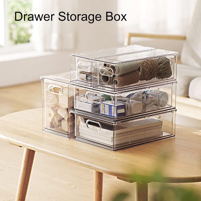 Штабелювана шухляда для зберігання, універсальне використання для ванної кімнати, спальні та офісу. Прозорий контейнер з кількома відділеннями для косметики, туалетного приладдя та іншого (3 літри).