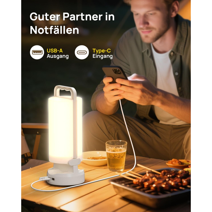 Сонячний кемпінговий ліхтар Eventek 8000 мАг, надяскравий складний світлодіодний кемпінговий ліхтар з 3 режимами та сенсорним керуванням, акумуляторний наметовий ліхтар IPX5 для відключення електроенергії, кемпінгу, походів, надзвичайних ситуацій