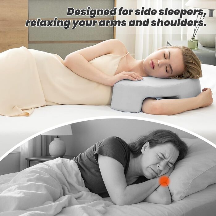 Ергономічна подушка для сну на боці з проймою Ортопедична подушка з піни з пам&39яттю форми для підтримки шиї та плечей Подушка для сну на боці, спині та животі Чохол, який можна прати, сірий