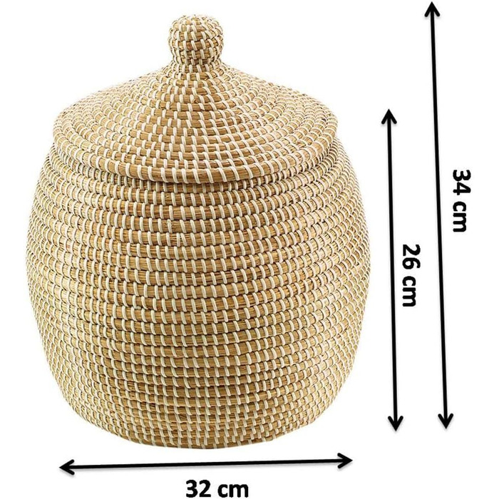 Кошик Kobolo з морською змією - Ø 32 см В 34 см - Коричневий - Плетений кошик для зберігання з кришкою - Декоративний універсальний кошик для білизни, іграшок та організації - Маленький кошик для аксесуарів
