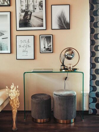 Круглий пуф у комплекті з 2 шт. , виготовлений з сірого оксамиту, пуф-отоманка з сидінням, рифлений дизайн, Miramar