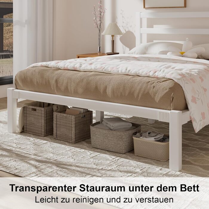 Ліжко 140200 см, металевий каркас ліжка з платформою, узголів&39ям та узніжжям, місце для зберігання речей під ліжком, рейкова основа не потрібна, легке складання, сучасне, біле 140 x 200 см