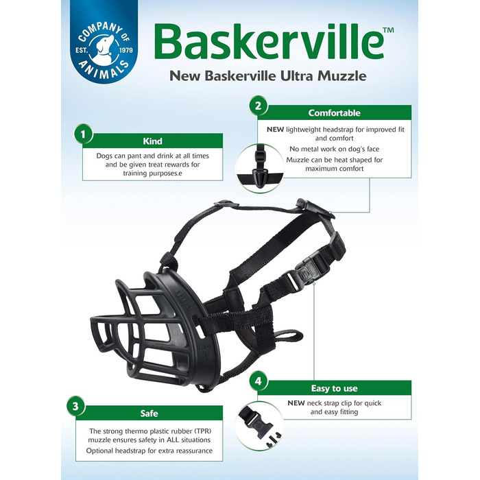 Намордник Baskerville Ultra, розмір 4, запатентований намордник для собак, дозволяє собакам дихати, їсти та пити, запобігає кусанню та пошуку диких тварин, ідеально підходить для середніх та великих собак